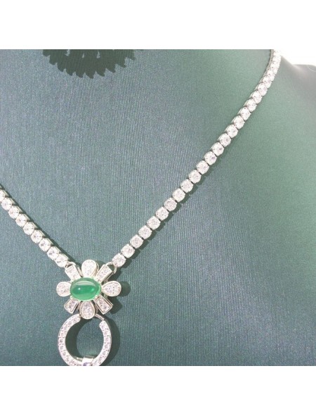 Natural green Chalcedony fan necklace set