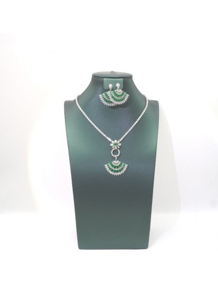 Natural green Chalcedony fan necklace set