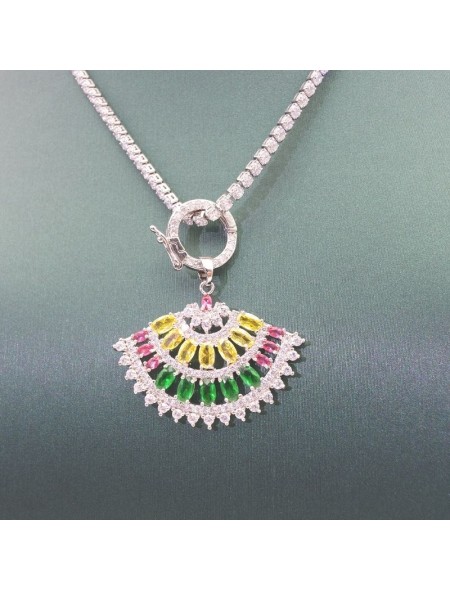 Natural coloured Green Tourmaline fan necklace set