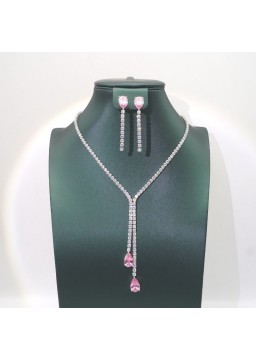 Natural pink jewel water drop necklace set