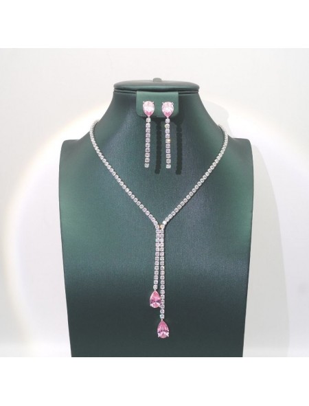 Natural pink jewel water drop necklace set