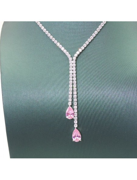 Natural pink jewel water drop necklace set