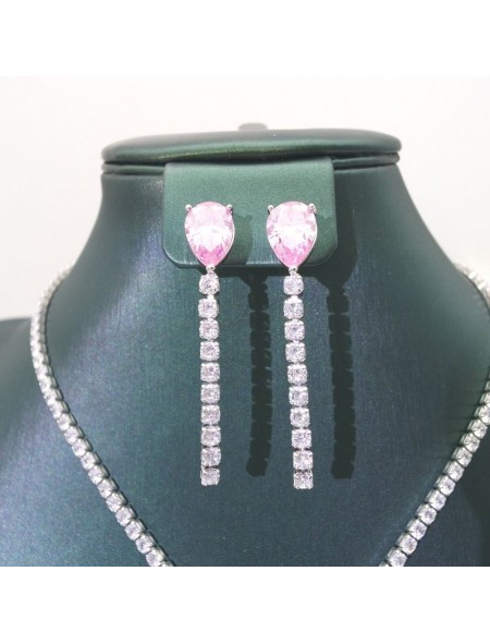 Natural pink jewel water drop necklace set