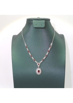 Natural ruby inlaid flower gem necklace