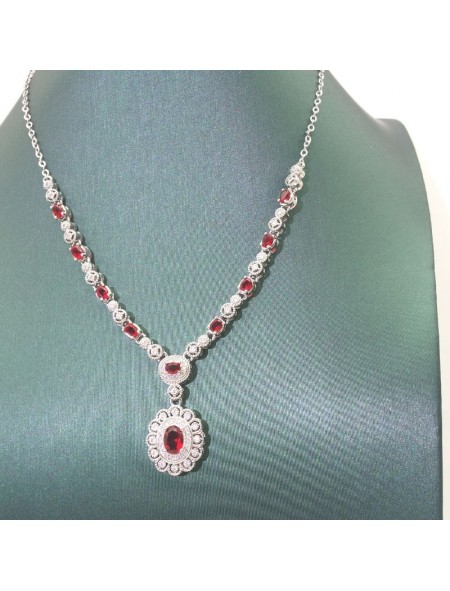 Natural ruby inlaid flower gem necklace