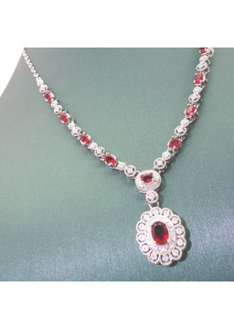 Natural ruby inlaid flower gem necklace