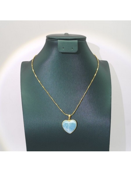 Natural larimar heart pendant  necklace