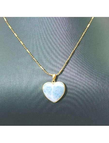 Natural larimar heart pendant  necklace
