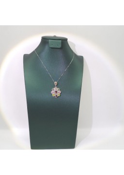 Natural coloured Tourmaline rose gold inlaid flowers pendant necklace  