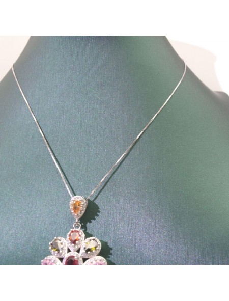 Natural coloured Tourmaline rose gold inlaid flowers pendant necklace  