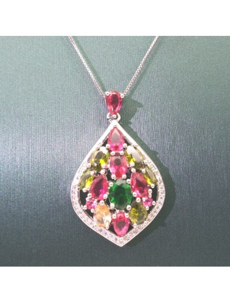 Natural coloured Tourmaline with water drop  jewel  pendant necklace  