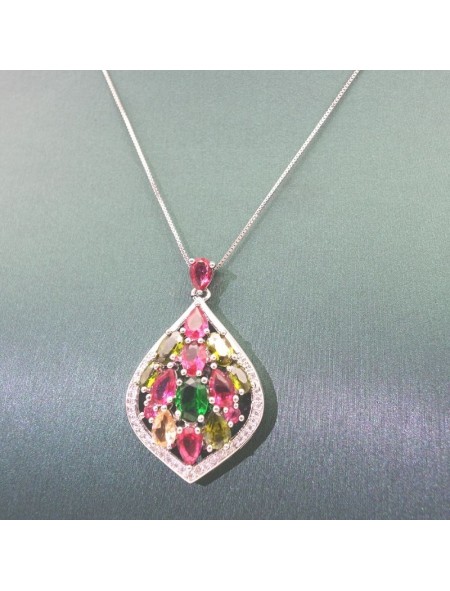 Natural coloured Tourmaline with water drop  jewel  pendant necklace  