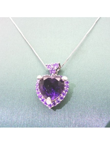 Natural Amethyst with jewel heart pendant necklace