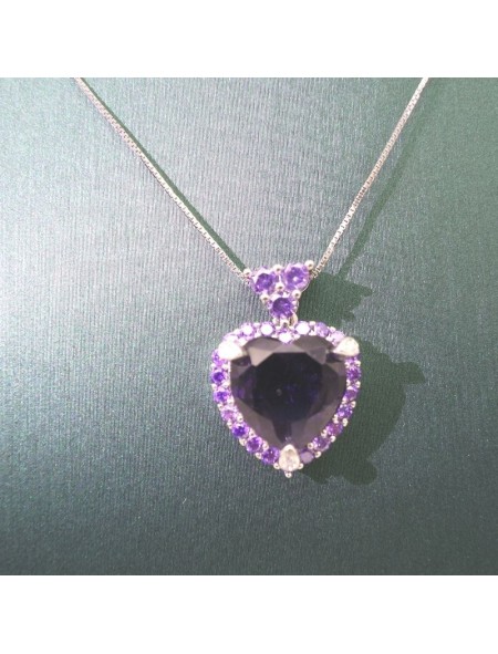 Natural Amethyst with jewel heart pendant necklace