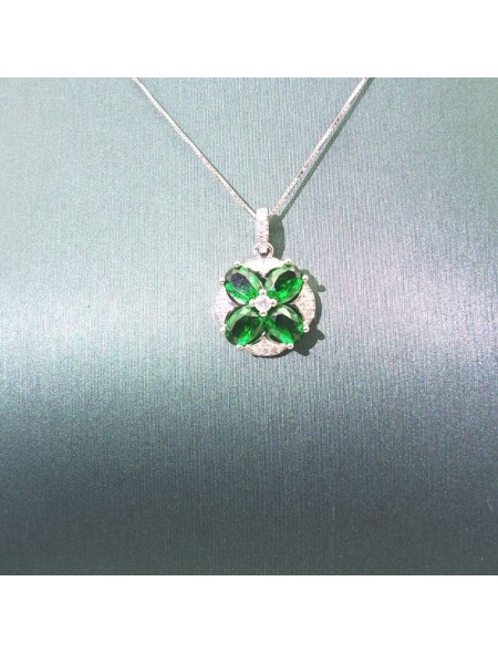 Natural Emeral round clover jewel pendant necklace