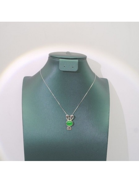 Natural  green chalcecdony rabbit pendant necklace