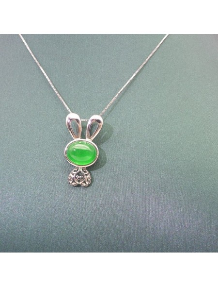 Natural  green chalcecdony rabbit pendant necklace