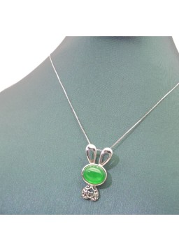 Natural  green chalcecdony rabbit pendant necklace