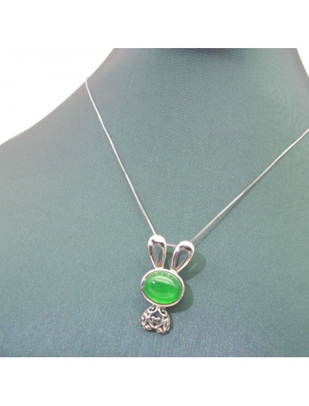 Natural  green chalcecdony rabbit pendant necklace