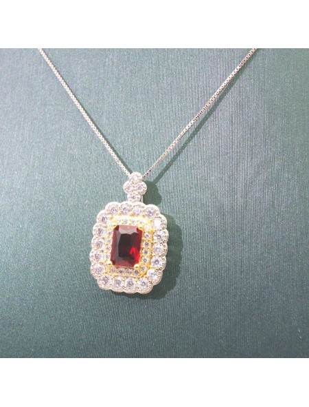 Natural ruby with square pendant necklace