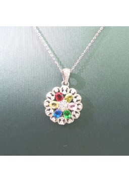 Natural Tourmaline with coloured flowers pendant necklace