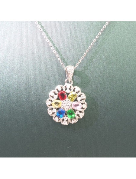 Natural Tourmaline with coloured flowers pendant necklace
