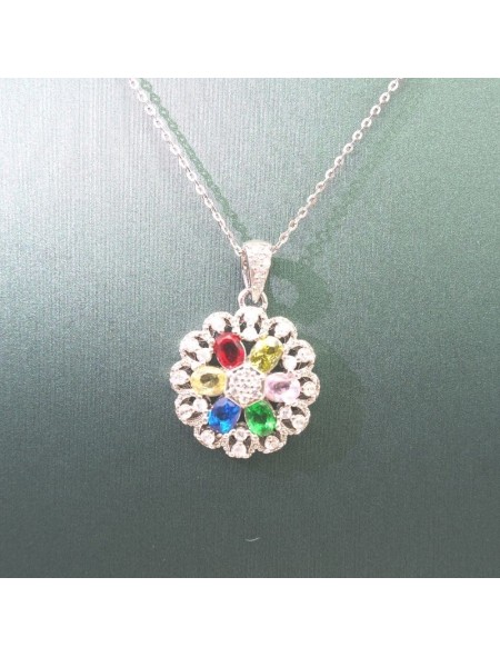 Natural Tourmaline with coloured flowers pendant necklace