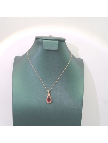 Natural ruby with gold rose pendant necklace
