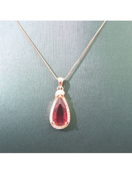 Natural ruby with gold rose pendant necklace