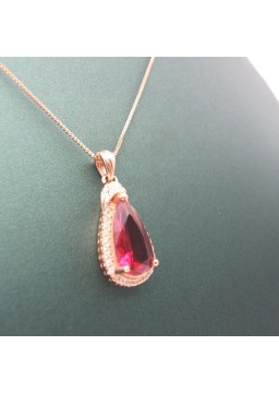 Natural ruby with gold rose pendant necklace