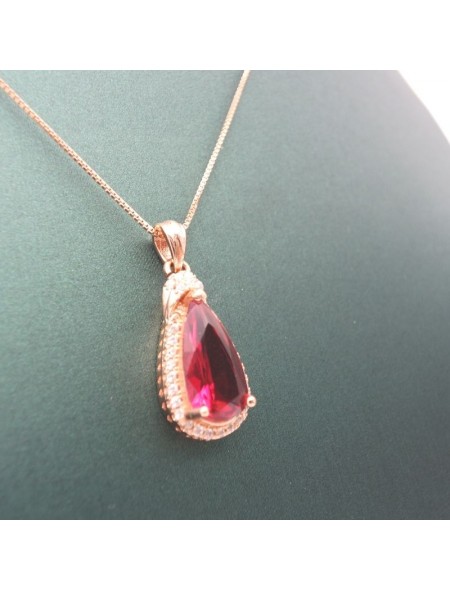 Natural ruby with gold rose pendant necklace