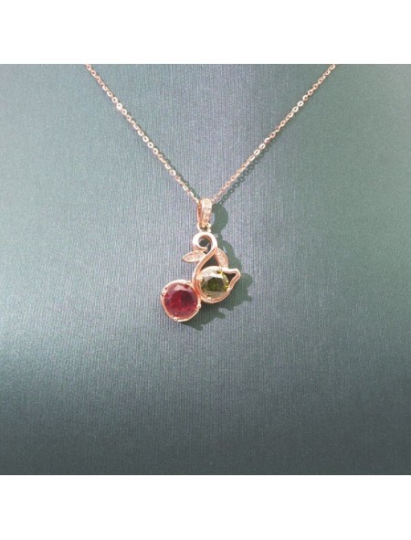 Natural Tourmaline with gold rose gourd pendant necklace