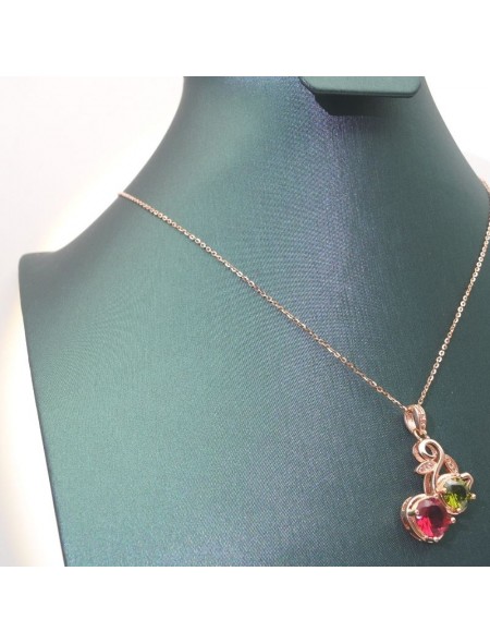 Natural Tourmaline with gold rose gourd pendant necklace