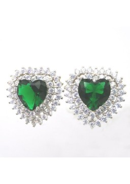 Natural Emeral with heart jewel ear stud