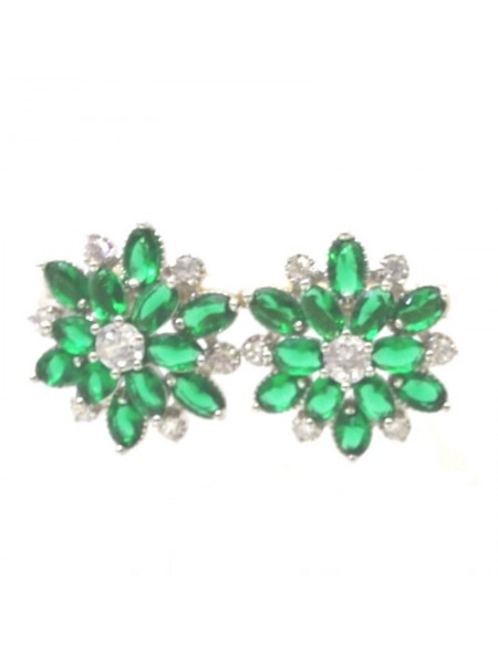 Natural Emeral with stereoscopic flowers jwel ear stud