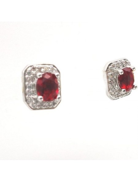 Natural ruby with square jewel ear stud