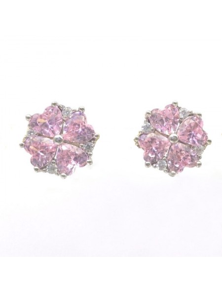 Natural pink jewel with clover jewel ear stud