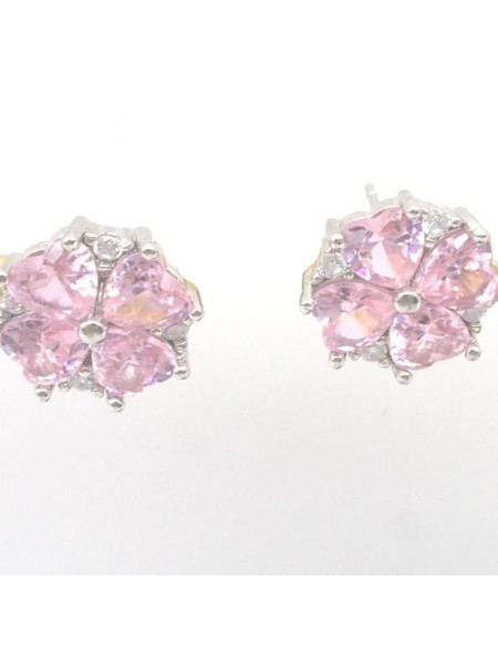 Natural pink jewel with clover jewel ear stud