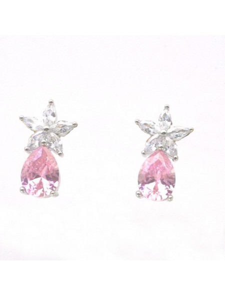 Natural pink jewel with flower and water drop jewel ear stud
