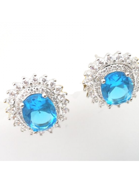 Natural blue topaz with princess jewel ear stud