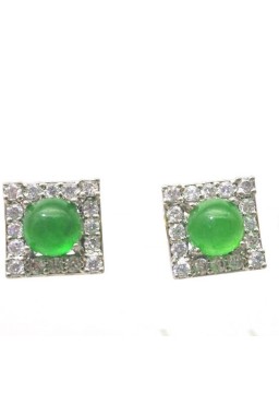 Natural green Chalcedony with square jewel ear stud