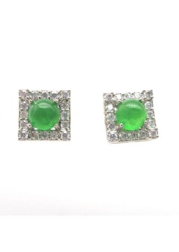 Natural green Chalcedony with square jewel ear stud