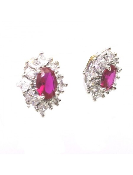 Natural ruby with oval red jewel ear stud