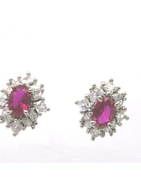 Natural ruby with oval red jewel ear stud