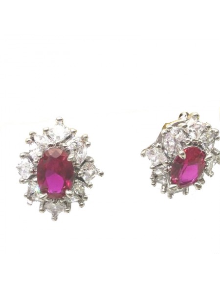Natural ruby with oval red jewel ear stud