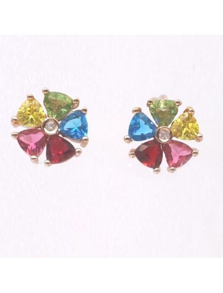 Natural Tourmaline with coloured jewel ear stud