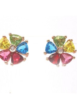 Natural Tourmaline with coloured jewel ear stud