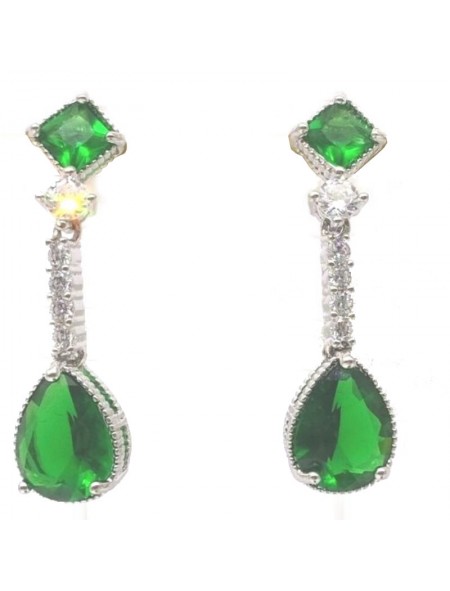 Natural Emeral with long water drop jewel earring