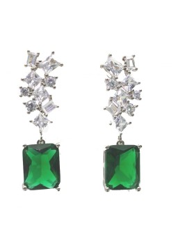 Natural Emeral with long square jewel earring