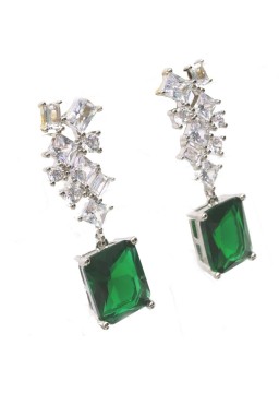 Natural Emeral with long square jewel earring